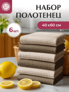 Набор из 6-ти вафельных полотенец 40х60 (3+3) Капучино/Бежевый